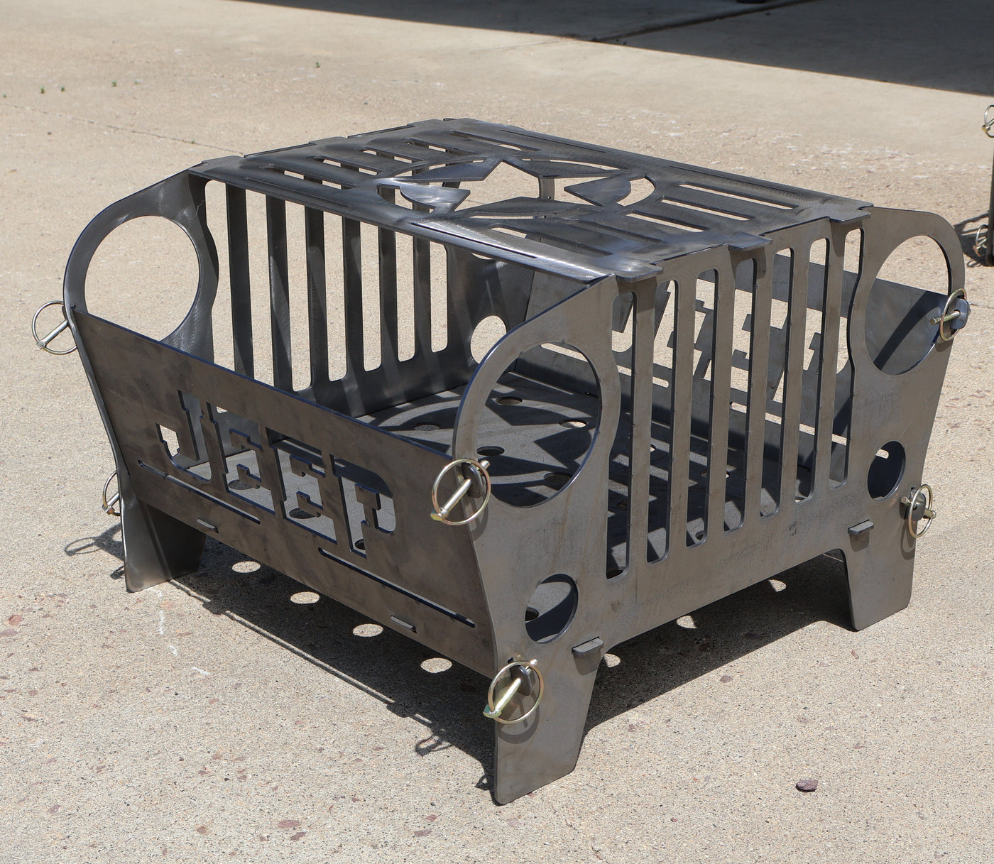 JEEP fire pit fabricated from laser-cut and bent steel plate